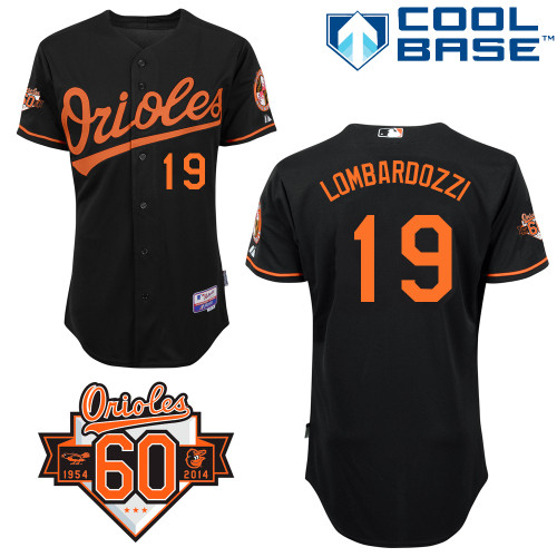 Steve Lombardozzi #19 Youth Baseball Jersey-Baltimore Orioles Authentic Alternate Black Cool Base/Commemorative 60th Anniversary Patch MLB Jersey
